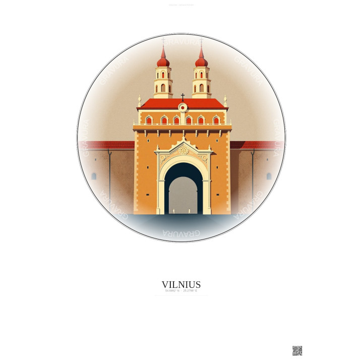Affiche Vilnius – Poster illustration vintage – Gate Of Dawn | Gravura – Fond clair