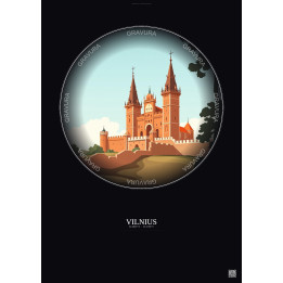 Affiche Vilnius – Poster illustration vintage – Palace Of The Grand Dukes | Gravura – Fond foncé