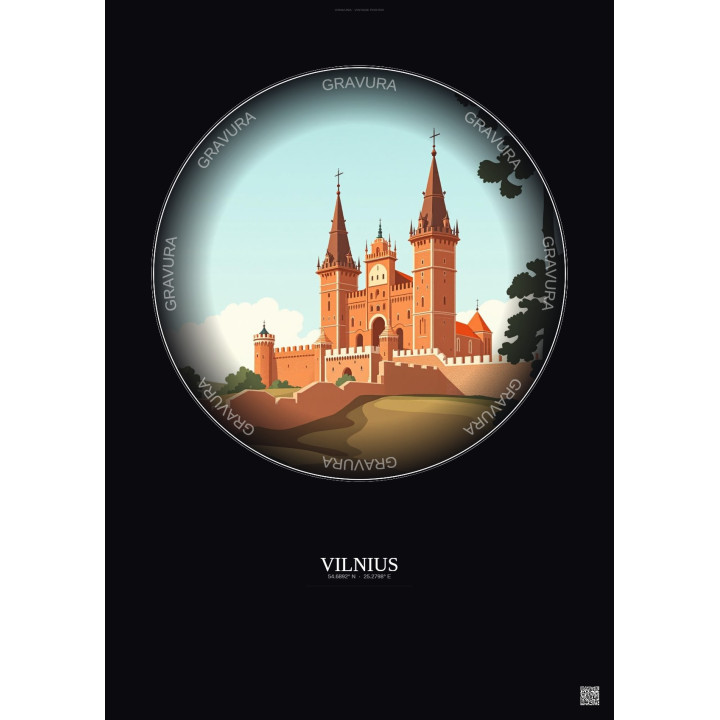 Affiche Vilnius – Poster illustration vintage – Palace Of The Grand Dukes | Gravura – Fond foncé