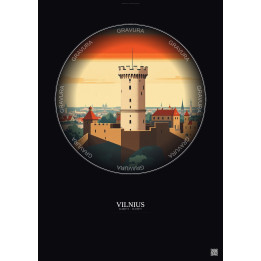 Affiche Vilnius – Poster illustration vintage – Gediminas Tower | Gravura – Fond foncé