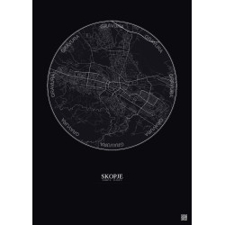 Affiche Skopje – Poster carte de ville 6km | Gravura – Fond foncé