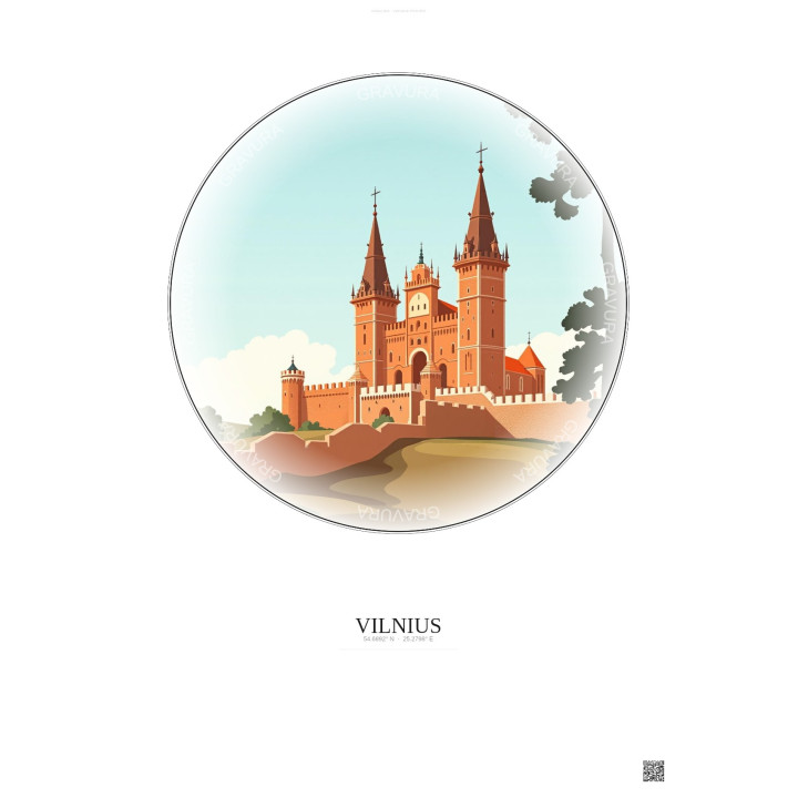 Vilnius Vintage Travel Poster – Palace Of The Grand Dukes | Gravura – Light background