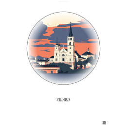 Affiche Vilnius – Poster illustration vintage – Vilnius Cathedral | Gravura – Fond clair