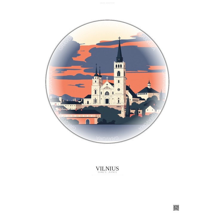 Affiche Vilnius – Poster illustration vintage – Vilnius Cathedral | Gravura – Fond clair