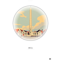 Affiche Riga – Poster illustration vintage – Freedom Monument | Gravura – Fond clair