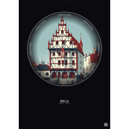 Riga Vintage Travel Poster – House Of The Blackheads | Gravura – Dark background