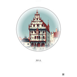 Riga Vintage Travel Poster – House Of The Blackheads | Gravura – Light background
