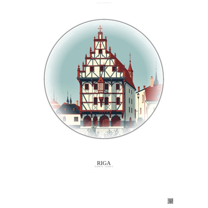 Riga Vintage Travel Poster – House Of The Blackheads | Gravura – Light background