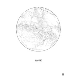 Affiche Skopje – Poster carte de ville 6km | Gravura – Fond clair