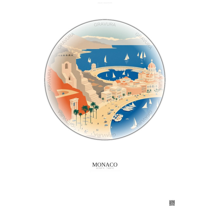 Affiche Monaco – Poster illustration vintage – Circuit De Monaco | Gravura – Fond clair