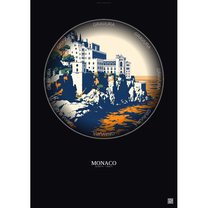 Affiche Monaco – Poster illustration vintage – Musee Oceanographique De Monaco | Gravura – Fond foncé