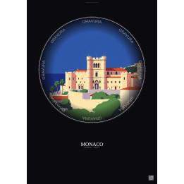 Affiche Monaco – Poster illustration vintage – Prince S Palace | Gravura – Fond foncé