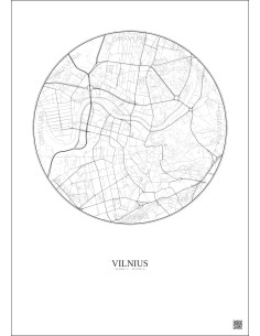 Affiche Vilnius – Poster carte de ville 2.5km | Gravura – Fond clair 2