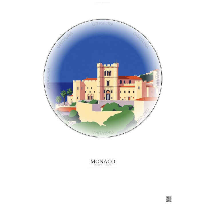 Affiche Monaco – Poster illustration vintage – Prince S Palace | Gravura – Fond clair