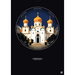 Affiche Chisinau – Poster illustration vintage – Nativity Of Christ Cathedral | Gravura – Fond foncé