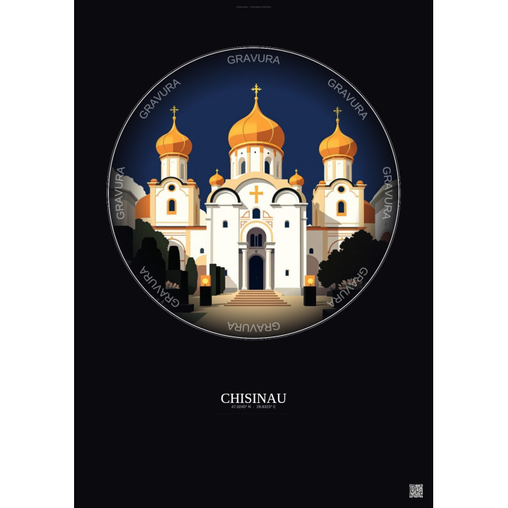Chisinau Vintage Travel Poster – Nativity Of Christ Cathedral | Gravura – Dark background