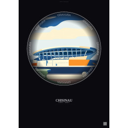 Affiche Chisinau – Poster illustration vintage – Stadionul Republican | Gravura – Fond foncé
