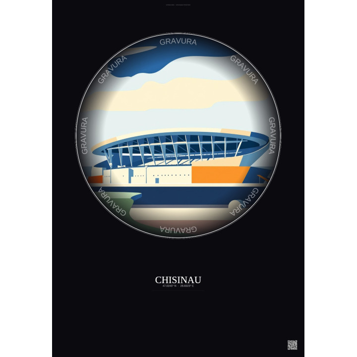 Affiche Chisinau – Poster illustration vintage – Stadionul Republican | Gravura – Fond foncé