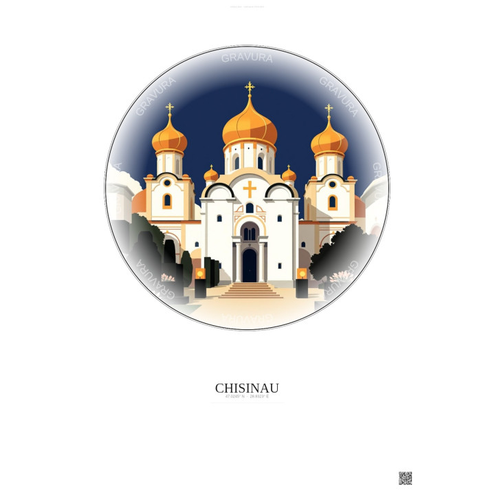 Chisinau Vintage Travel Poster – Nativity Of Christ Cathedral | Gravura – Light background