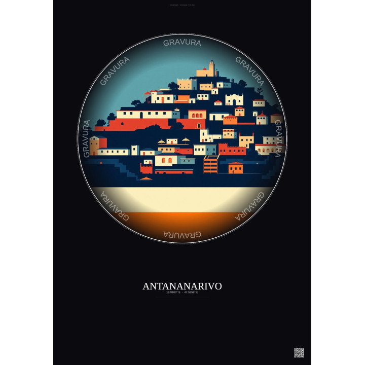 Affiche Antananarivo – Poster illustration vintage – Antananarivo | Gravura – Fond foncé