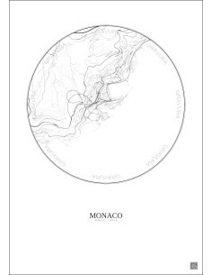 Affiche Monaco – Poster carte de ville 2.5km | Gravura – Fond clair 2