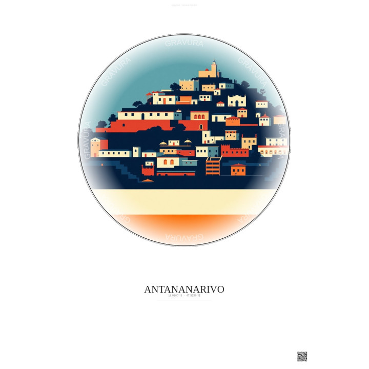 Affiche Antananarivo – Poster illustration vintage – Antananarivo | Gravura – Fond clair