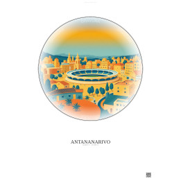 Antananarivo Vintage Travel Poster – Mahamasina Municipal Stadium | Gravura – Light background