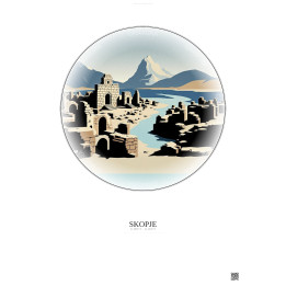 Skopje Vintage Travel Poster – Scupi | Gravura – Light background