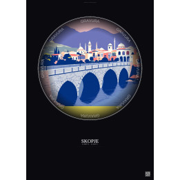 Affiche Skopje – Poster illustration vintage – Skopje | Gravura – Fond foncé