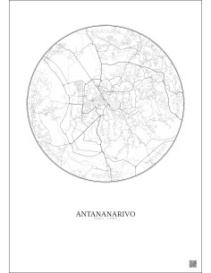 Affiche Antananarivo – Poster carte de ville 6km | Gravura – Fond clair 2