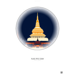 Affiche Nay Pyi Taw – Poster illustration vintage – Most Iconic Landmark Of Nay Pyi Taw | Gravura – Fond clair