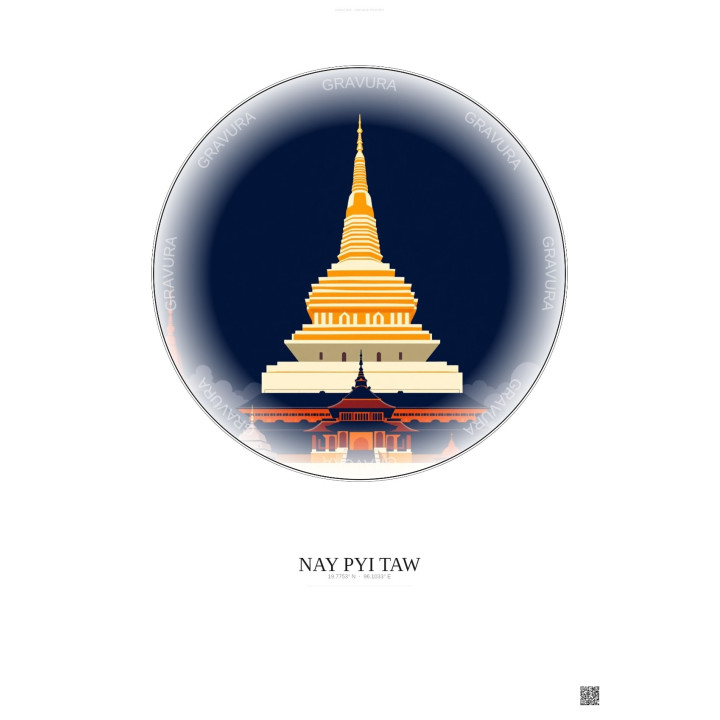 Nay Pyi Taw Vintage Travel Poster – Most Iconic Landmark Of Nay Pyi Taw | Gravura – Light background