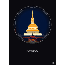 Affiche Nay Pyi Taw – Poster illustration vintage – Most Iconic Landmark Of Nay Pyi Taw | Gravura – Fond foncé