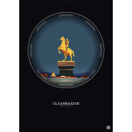 Ulaanbaatar Vintage Travel Poster – Genghis Khan Equestrian Statue | Gravura – Dark background
