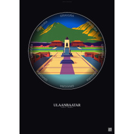 Ulaanbaatar Vintage Travel Poster – Sukhbaatar Square | Gravura – Dark background
