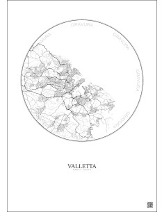 Affiche Valletta – Poster carte de ville 10km | Gravura – Fond clair 2