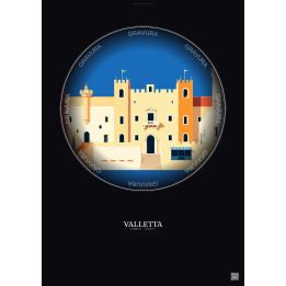 Affiche Valletta – Poster illustration vintage – Grandmaster S Palace | Gravura – Fond foncé
