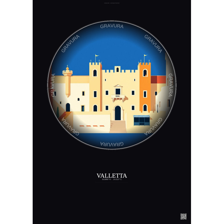 Affiche Valletta – Poster illustration vintage – Grandmaster S Palace | Gravura – Fond foncé