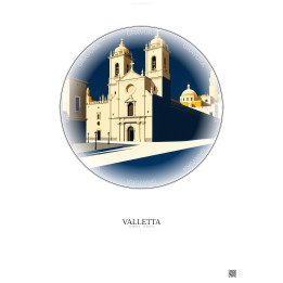 Affiche Valletta – Poster illustration vintage – St John S Co Cathedral | Gravura – Fond clair