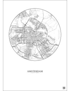 Amsterdam City Map Poster 10km | Gravura – Light background 2