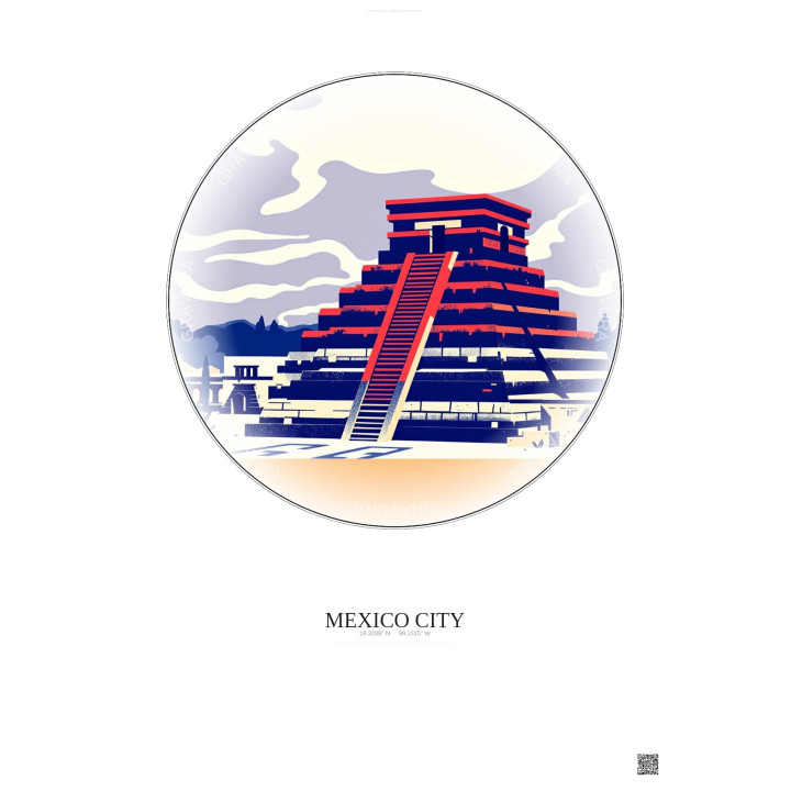 Mexico City Vintage Travel Poster – Most Iconic Landmark Of Mexico City | Gravura – Light background