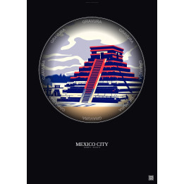 Mexico City Vintage Travel Poster – Most Iconic Landmark Of Mexico City | Gravura – Dark background
