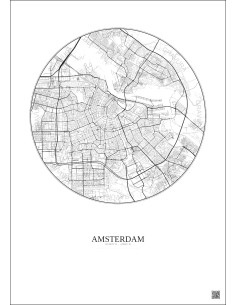 Amsterdam City Map Poster 6km | Gravura – Light background 2