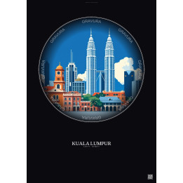 Affiche Kuala Lumpur – Poster illustration vintage – Kuala Lumpur | Gravura – Fond foncé