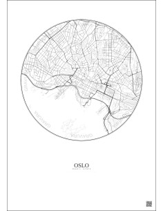 Affiche Oslo – Poster carte de ville 2.5km | Gravura – Fond clair 2