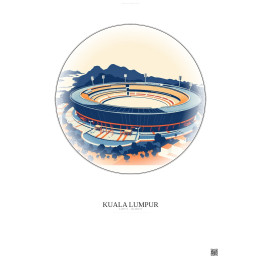 Kuala Lumpur Vintage Travel Poster – National Stadium Bukit Jalil | Gravura – Light background