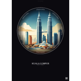 Affiche Kuala Lumpur – Poster illustration vintage – Petronas Towers | Gravura – Fond foncé