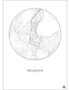 Wellington City Map Poster 2.5km | Gravura – Light background 2