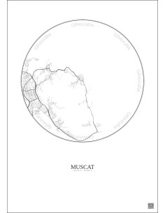 Muscat City Map Poster 6km | Gravura – Light background 2