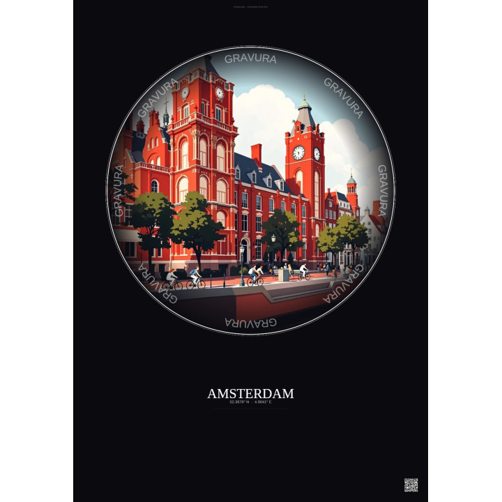 Affiche Amsterdam – Poster illustration vintage – Rijksmuseum | Gravura – Fond foncé